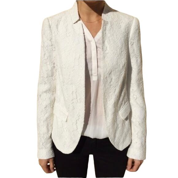 Zara White Floral Lace Formal Blazer Jacket Size XL - Picture 1 of 8